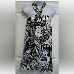 Ralph Lauren Hawaiian Print Halter Top Tunic, Black/White, Size L
